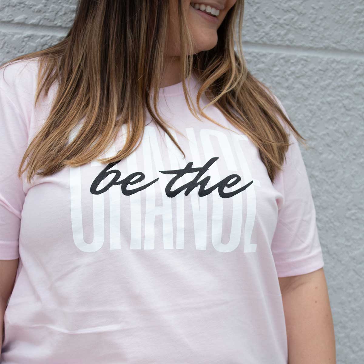 T-shirt for sale that reads "be the CHANGE"